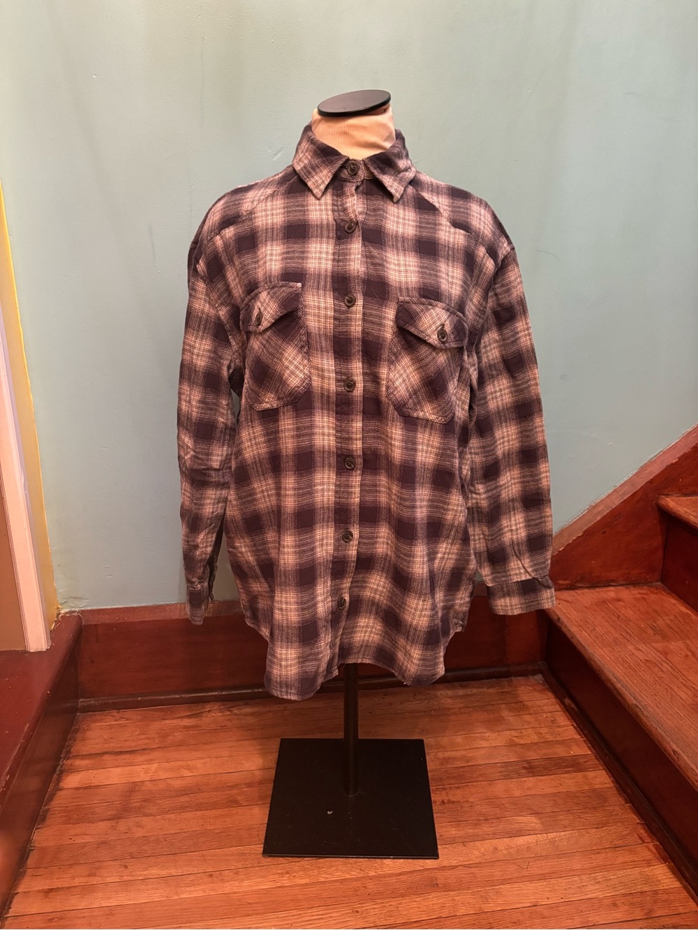 wild fable Men's Plaid Button-Down Shirt Jacket in Navy and Cream
